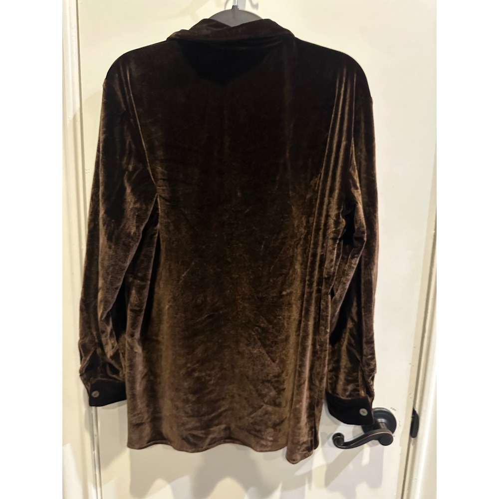 Studio Marisa Christina Brown Velvet Button Down Shirt Petites PS Long Sleeve - Picture 5 of 6